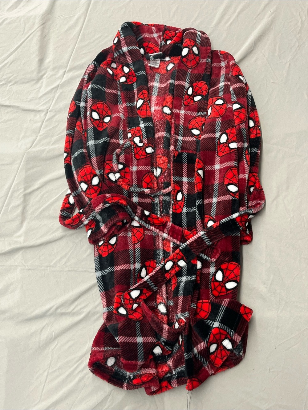 Marvel Red and Black Spiderman Plaid Fleece Robe Size Medium 8/10
